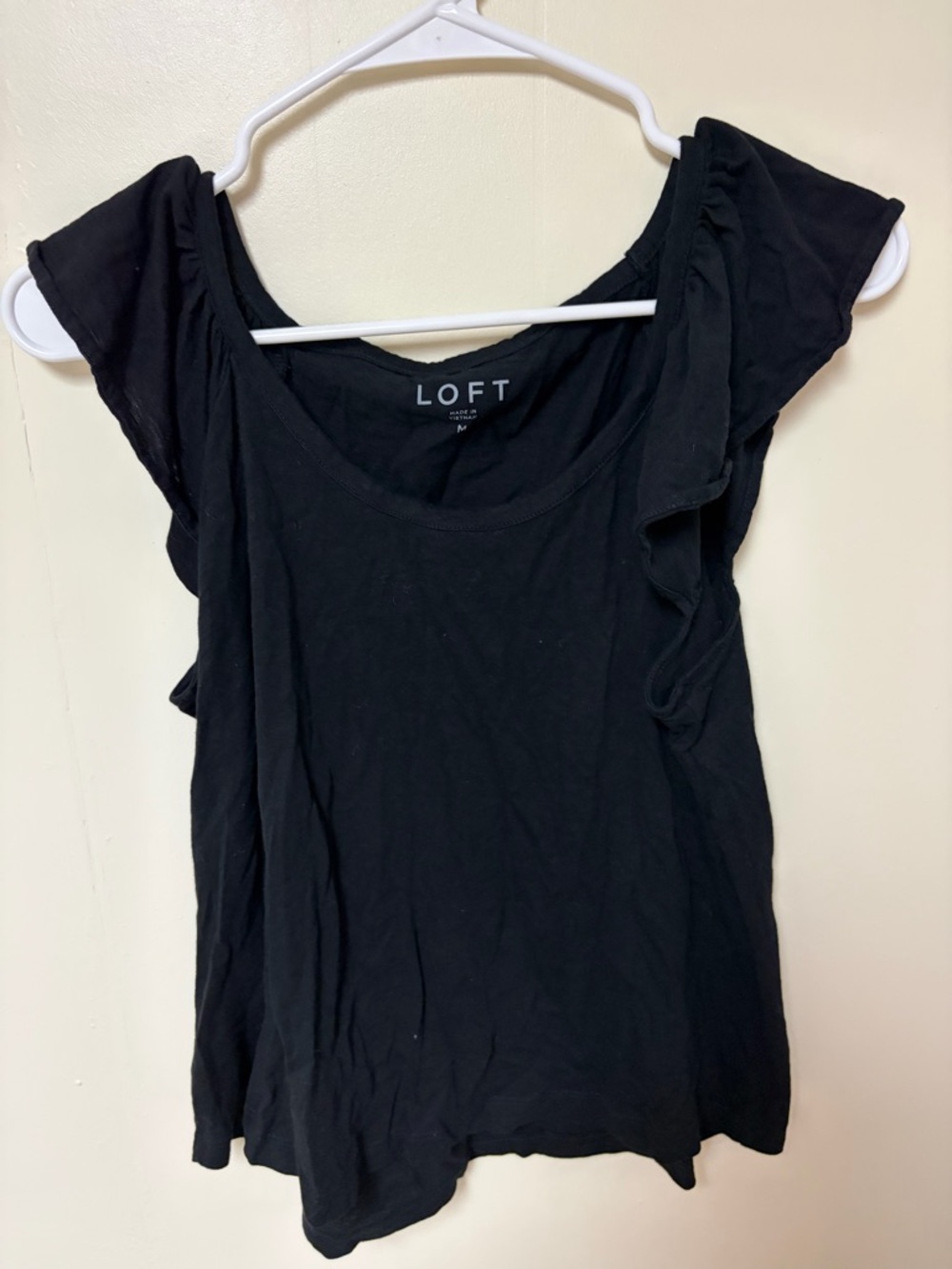 LOFT Black Ruffle Sleeve Scoop Neck Tee